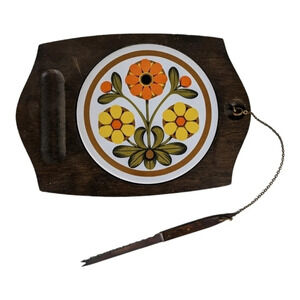 Vintage Retro 70s Patterned Cheese  Board with Knife